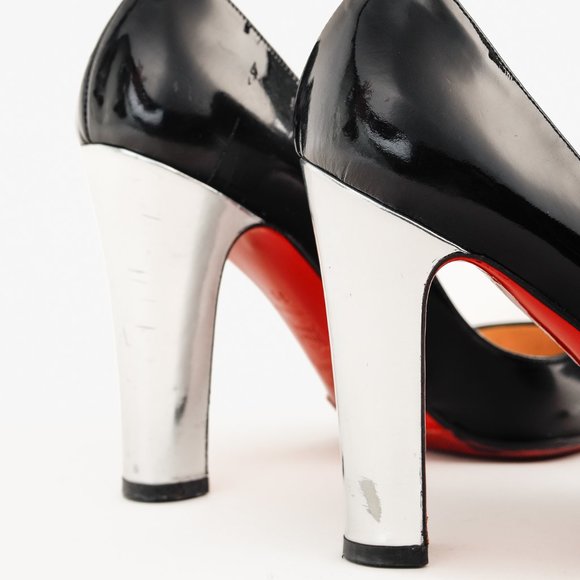 Christian Louboutin Vintage Silver Mirror Heel Black Patent Leather Pump, Sz 8.5 - Picture 7 of 9